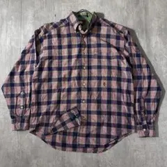 C84 90s トミーヒルフィガー 刺繍ロゴ チェックシャツ 長袖 L相当