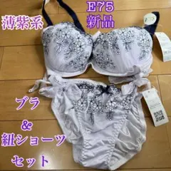 E75 薄紫 花柄 ブラショーツセット セットアップ 紐パン ランジェリーのサムネイル