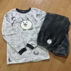 にゃんこ大戦争 フリース パジャマ モコモコ 160 グレー