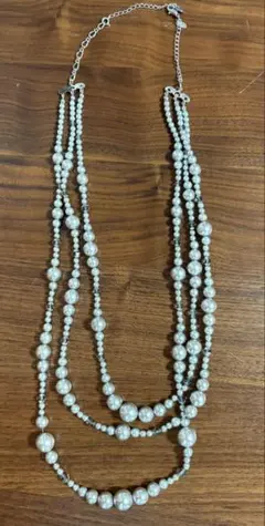 シルバー パール風ビーズ 多層ネックレス