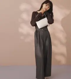 NATURAL BEAUTY BASIC ベルテッドツイーディー タックパンツ