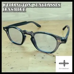 ウェリントン サングラス ヴィンテージ スタイル グレーフレーム ブルー レンズ