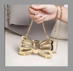 リボン型 メタリック パーティーバッグ ゴールド 2WAY ミニバッグ