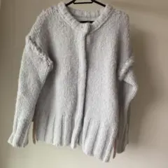 NICE CLAUP リボン付きライトグレー長袖カーディガン