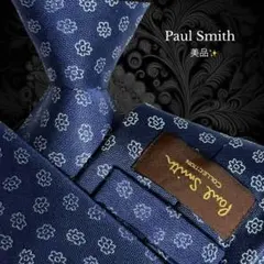 Paul Smith ネクタイ ネイビー 花柄系 光沢 総柄