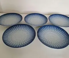 有田焼萬右衛門作青染付浮彫草花文皿・小鉢 12点セット（大皿/中皿