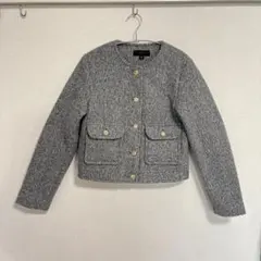 ZARA ザラ 金ボタン ノーカラージャケット グレー ツイード XS 上品