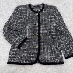 美品✨ LEONARD レオナール ツイード ノーカラージャケット 金ボタン Lのサムネイル