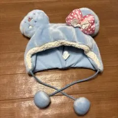 水色 耳付きリボン帽子
