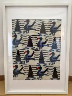 青い鳥と水の流れの生地はぎれ