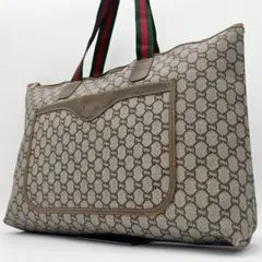 GUCCI GG シェリーライン トートバッグ PVC レザー ブラウン