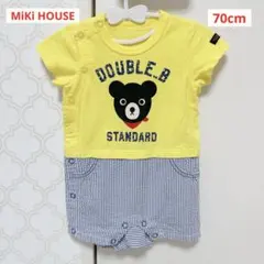 【美品】ミキハウス ダブルビー 半袖 ロンパース 黄色 ストライプ 70cm
