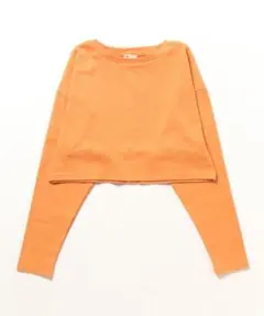 オレンジ リブ編み クロップド丈 長袖トップス