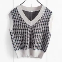 ジーユー ジャカードベスト S チドリ 春秋ニット c2163