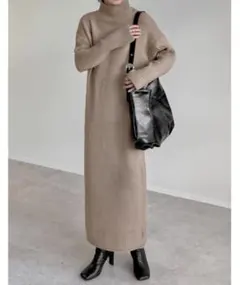 リエディ フィンガースリーブ 洗える ハイネックマキシニットワンピース