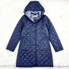 ゆ*き様 ラベンハム キルティングコート 36 紺色 英国製 フード ロング レ