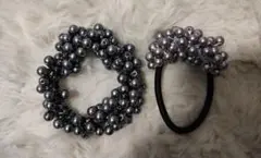 ヘアゴム　ブラックシルバー　2個セット
