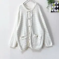 【ジーユー】 ダブルポケットカーディガン L オフホワイト 大人可愛い ニット