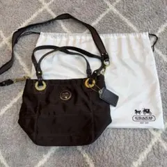 COACH オプアート ナイロン トートバッグ ショルダーバッグ 肩掛けブラウンのサムネイル