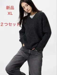 新品未使用UNIQLO ユニクロ/フラッフィVネックセーター ダークグレー
