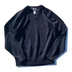 【90s】L.L.Bean 無地 Vネック コットン ニット ネイビー S