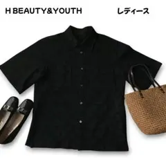 H BEAUTY&YOUTH レース半袖シャツ ブラック L~XLサイズ 極美品のサムネイル