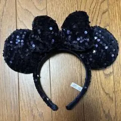 ミッキー　耳　カチューシャ　ネイビー　ベロア　スパンコール