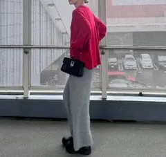 PON企画「-3kg見え」あったかリブニットスカート　グレー　M