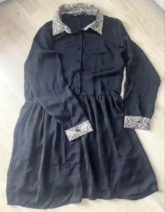 ZARA BASIC 黒 ワンピース スネーク柄襟