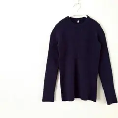 1371＊ネイビー リブ編み 長袖セーター 無地 シンプル