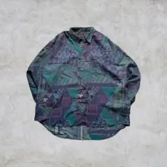 長袖シャツ90s 総柄 シルク100% Y2K古着 vintage グランジ