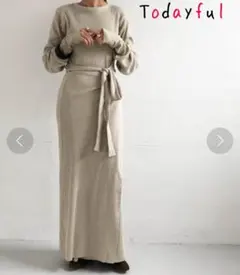 Todayful リブニット ロングワンピース 巻きスカート