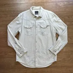 ［希少・レア］ZARA メンズ ホワイトデニム ダメージウエスタンシャツ XL