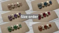 【サイズオーダー】ネイルチップ 花 リボン ピンク 水色 紫 赤 緑 オレンジ