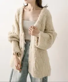 mysticウール混シャギーカーディガン　ベージュ