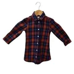 チェック柄 長袖シャツ 95cm ネイビー×オレンジ トップス