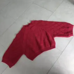 赤いダイヤモンド編みカーディガン100cm