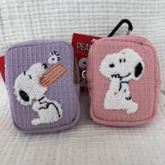 スヌーピー　サガラ刺繍　ポーチ　カラビナ付き　2個セット