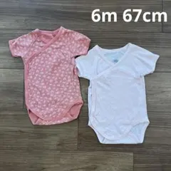 プチバトー　前開き半袖ロンパース2点　6m67cm