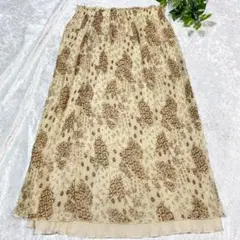 美品　ギャザースカート　プリーツ　ウエストゴム　Lサイズ　ベージュ　上品