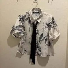 ZARA ZARAリボンディテールフラワープリントブラウス Mサイズ