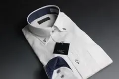 M(39-82)形態安定　ボタンダウン/ワイシャツ長袖 白織柄　新品