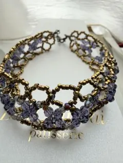 処分価格　ハンドメイド紫色の花モチーフビーズチョーカー