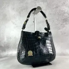 ADMJ Accessoiresアクセソワ クロコ型押しレザー ハンドバッグ黒
