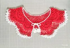つけ襟　20番レース糸　赤　白　スカラップ　花モチーフ　手編み　ハンドメイド