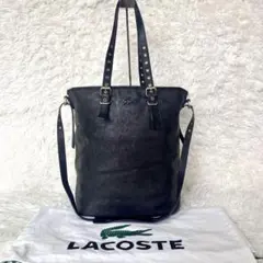美品✨LACOSTE オールレザー2wayトートバッグ A4可 黒 大容量のサムネイル