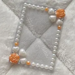 B8【薔薇＊ハート＊ビジュー＊パール】硬質ケース♡デコ♡オレンジ・ホワイト系