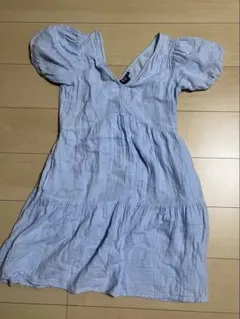 GAP パフスリーブ ティアードワンピース ライトブルー XS