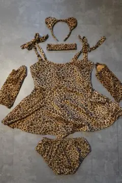 ヒョウ柄コスプレ衣装セット　猫耳付き