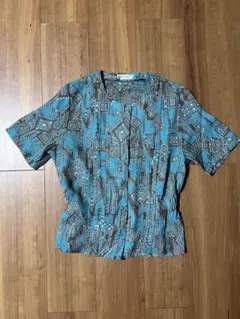 BESSART 半袖シャツ L 青・茶色 幾何学模様